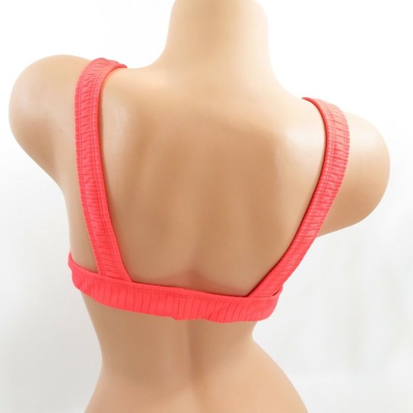 TOPSHOP Bikini Top Size 10 Womens Ribbed in Neon Pink Faux Tie Front - Picture 4 of 9
